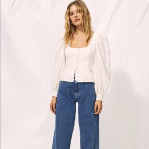 NWT Aritzia Wilfred Palo Santo Embroidered Blouse